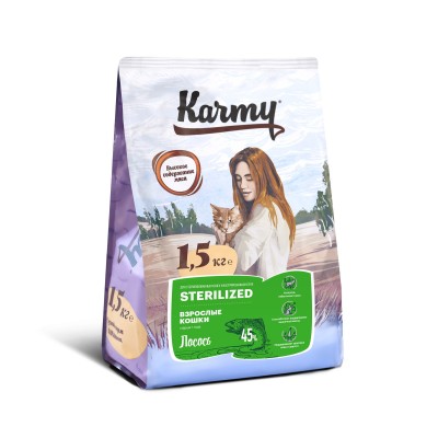 Сухой корм для стерилизованных кошек и кастрированных котов с лососем Karmy Sterilized 400 г