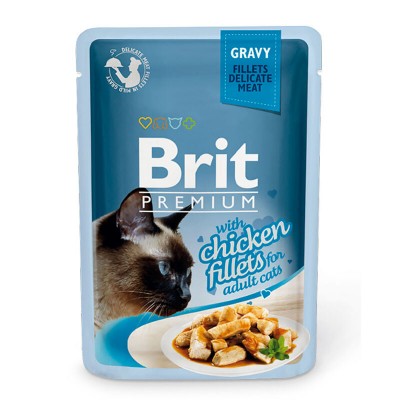 Паучи для кошек кусочки в соусе из куриного филе Brit Adult Cat Premium Gravy Chicken 85 г