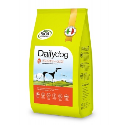 Корм для взрослых собак средних пород с индейкой и рисом Dailydog ADULT MEDIUM BREED Turkey and Rice 20 кг