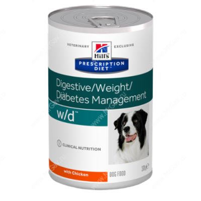 Диета конcервы для собак для лечения сахарного диабета, запоров, Hills Prescription Diet Digestive/Weight/Diabetes Management w/d 370 г