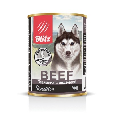 Консервы для собак с говядиной и индейкой Blitz Dog Beef & Turkey 400 г