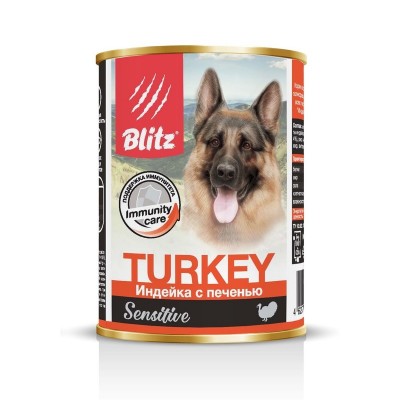 Консервы для собак с индейкой и печенью Blitz Dog Turkey 400 г