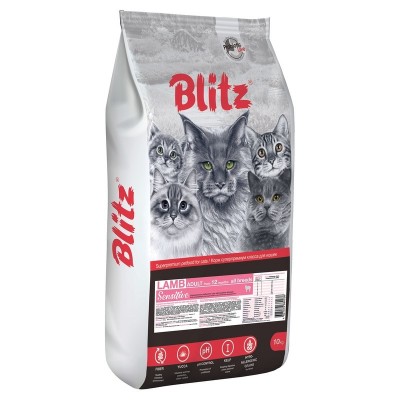 Корм для кошек с ягнёнком Blitz Adult Cats Lamb 10 кг