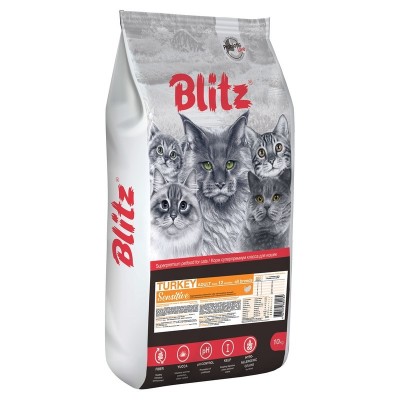 Корм для кошек с индейкой Blitz Adult Cats Turkey 10 кг