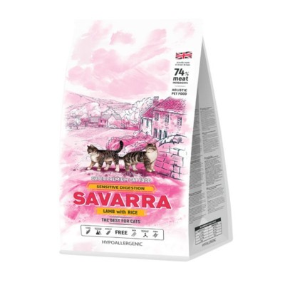 Сухой корм для кошек с чувствительным пищеварением с ягненком и рисом Savarra Sensitive Cat 12 кг