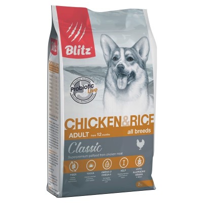 Корм для собак с курицей и рисом Blitz Adult Chicken & Rice 2 кг