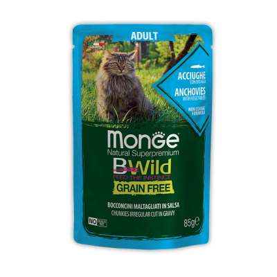 Паучи из анчоусов с овощами для взрослых кошек Monge Adult Cat Morsels Anchovies 85 г