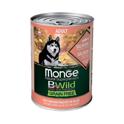 Консервы беззерновые из лосося с тыквой и кабачками для взрослых собак всех пород Monge Canned Salmon 400 г
