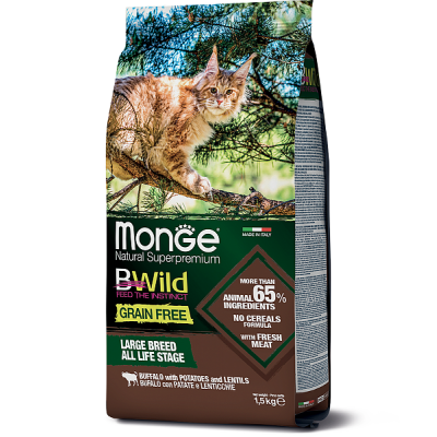 Корм беззерновой из мяса буйвола для крупных кошек всех возрастов Monge Adult Cat Buffalo grain free 1,5 кг