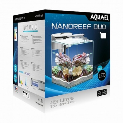 Aквариум белый 49 л, внешний фильтр VERSAMAX 3 белый, светильник LEDDY SLIM DUO MARINE & ACTINIC 10W белый Aquael Nano Reef Duo Led 35х35х40 см