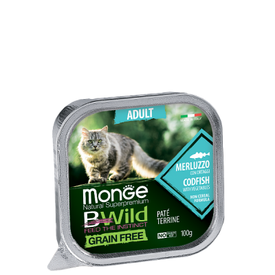 Консервы беззерновые из трески с овощами для взрослых кошек Monge Adult Cat Merluzzo 100 г