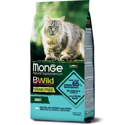 Корм беззерновой из трески для взрослых кошек Monge Adult Cat Cod grain free 1,5 кг