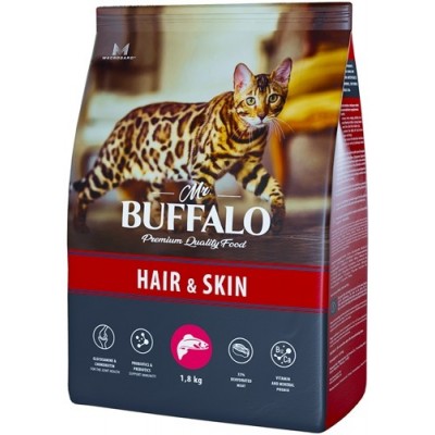 Корм для кошек для кожи и шерсти с лососем Mr.Buffalo HAIR & SKIN 1,8 кг