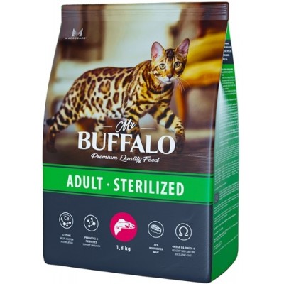 Корм для стеризованных кошек с лососем Mr.Buffalo ADULT STERILIZED 1,8 кг