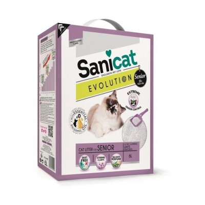 Комкующийся антибактериальный наполнитель для пожилых кошек, мощный контроль запаха без пыли Sani Cat Evolution Senior 6 л