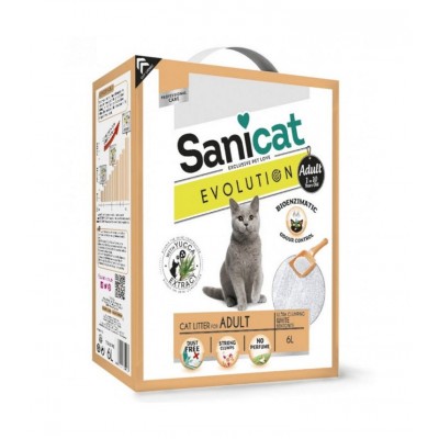 Комкующийся наполнитель без аромата для взрослых кошек с экстрактом юкки, контроль запаха без пыли Sani Cat Evolution Adult 6 л