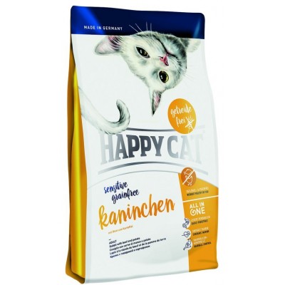 Сухой беззерновой корм с кроликом для взрослых кошек Happy Cat Sensitive Grainfree Rabbit 300 г