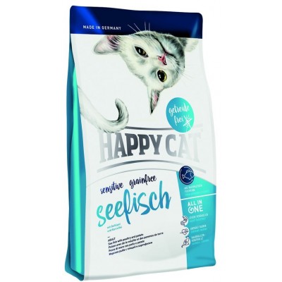 Сухой беззерновой корм с морской рыбой для взрослых кошек Happy Cat Sensitive Grainfree Seefisch 4 кг