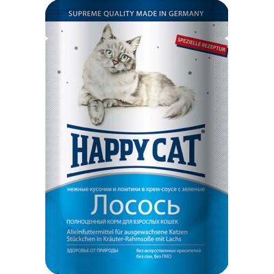 Пауч с лососем и зеленью для взрослых кошек Happy Cat Salmon 100 г