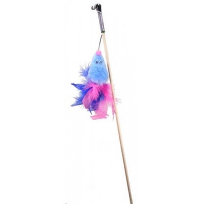Игрушка для кошек голубой мех с хвостом перо пышное на веревке этикетка флажок GoSi Мышь с мятой голубая