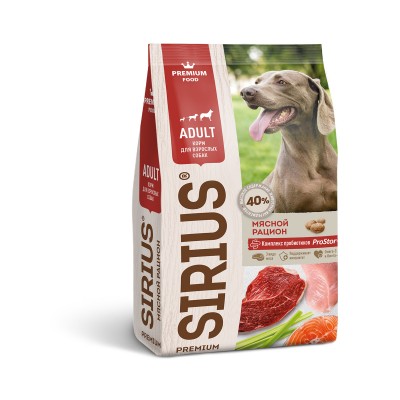 Сухой полнорационный корм для взрослых собак Мясной рацион Sirius Adult Dog Meat Ration 2 кг