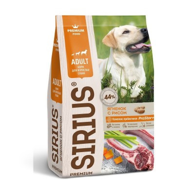 Сухой полнорационный корм для взрослых собак с ягнёнком и рисом Sirius Adult Dog Lamb & Rice 2 кг