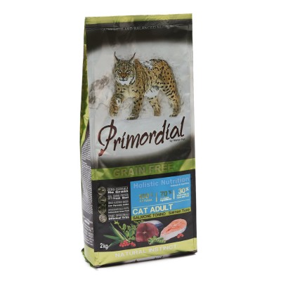 Корм для кошек, беззерновой, лосось, тунец Primordial Adult Cat Salmon & Tuna 2 кг