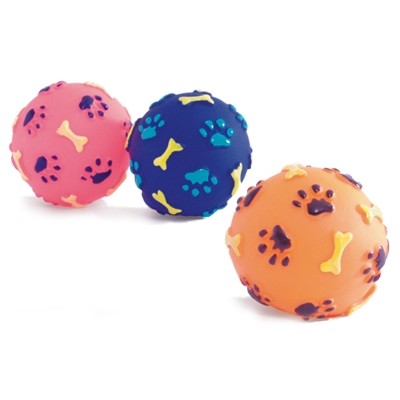 Игрушка для собак, виниловая Beeztees Мячик с отпечатками лап и косточек 8 см
