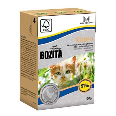 Консервы для котят и беременных кошек кусочки в желе с курицей Bozita Kitten 190 г