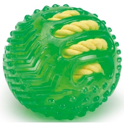 Игрушка для собак зеленая, TPR Beeztees Мяч с вшитой веревкой 9 см