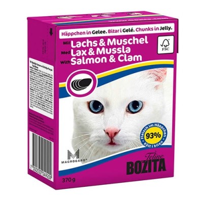 Консервы для кошек кусочки в желе с лососем и мидиями Bozita Cat Salmon & Clam 370 г