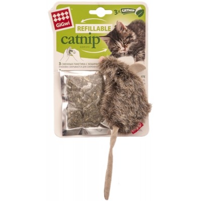 Игрушка для кошек GiGwi Мышка с кошачьей мятой 10 см