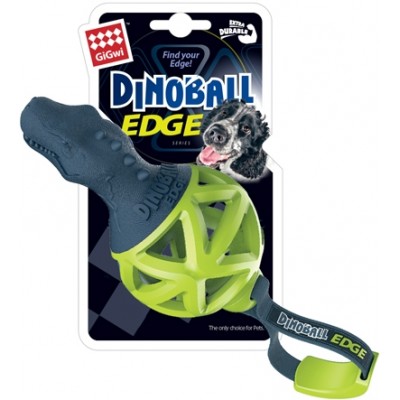 Игрушка для собак GiGwi Dinoball Динозавр с ручкой черно-зеленый 8 см