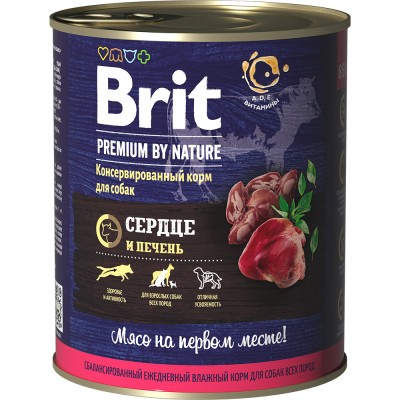 Консервы для собак с сердцем и печенью Brit Premium by Nature Heart & Liver 850 г