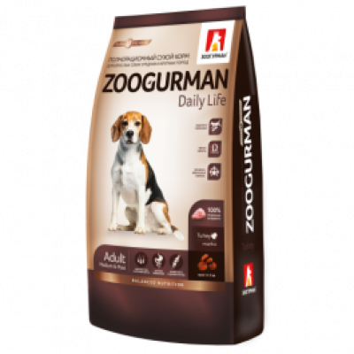 Корм для собак средних и крупных пород с индейкой Зоогурман Daily Life 20 кг